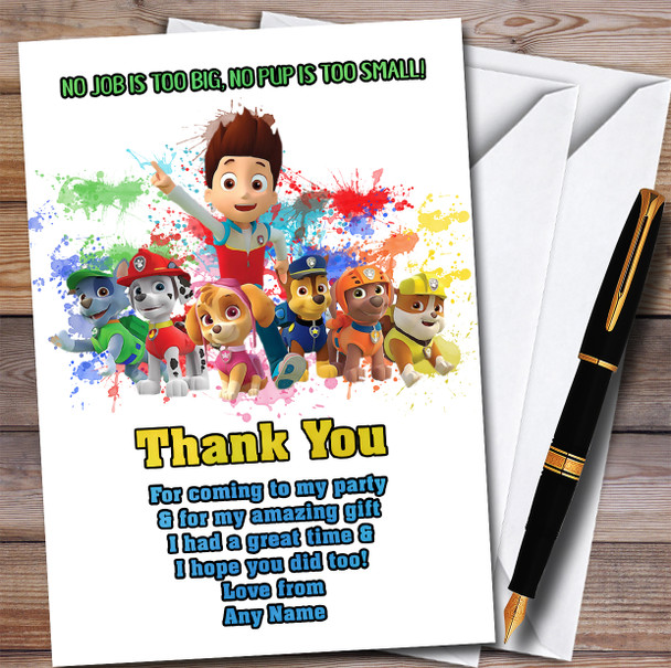 Paw Patrol Gang Landscape Splatter Art Children's Birthday Party Thank You Cards