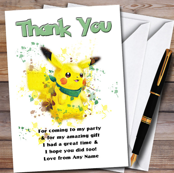 Pikachu Pokémon Splatter Art Children's Birthday Party Thank You Cards