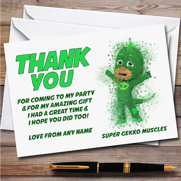 Pj Masks Gekko Watercolour Splatter Children's Birthday Party Thank You Cards