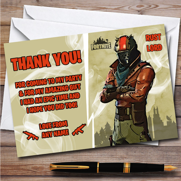 Rust Lord Gaming Comic Style Fortnite Skin Birthday Party Thank You Cards