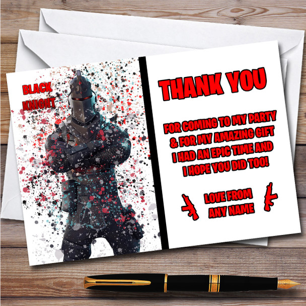 Splatter Art Gaming Fortnite Black Knight Birthday Party Thank You Cards