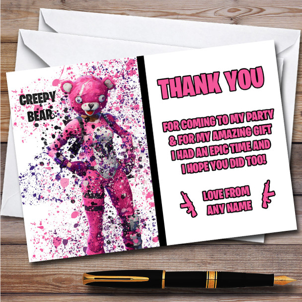 Splatter Art Gaming Fortnite Creepy Bear Birthday Party Thank You Cards