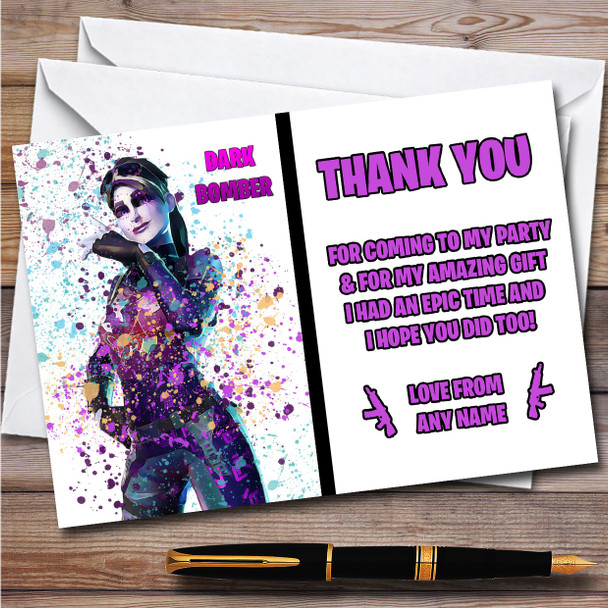 Splatter Art Gaming Fortnite Dark Bomber Birthday Party Thank You Cards