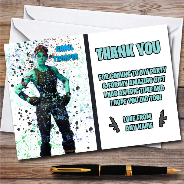 Splatter Art Gaming Fortnite Ghoul Trooper Birthday Party Thank You Cards