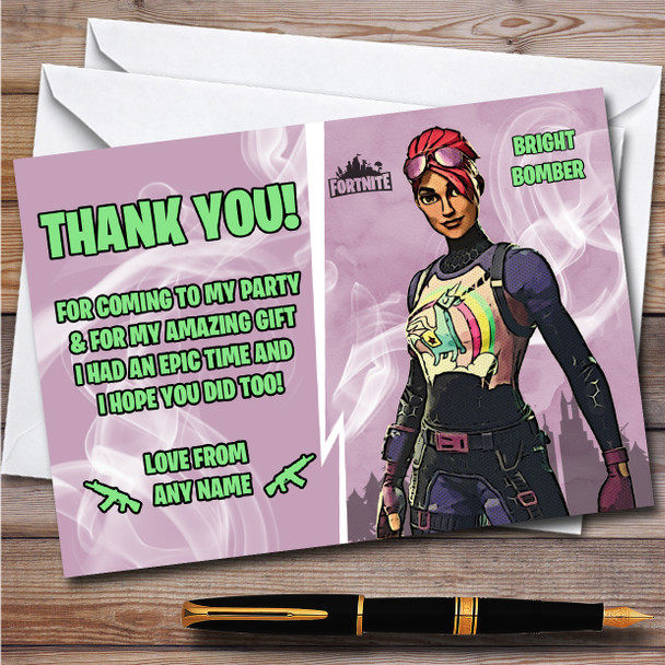 Bright Bomber Gaming Comic Style Fortnite Skin Birthday Party Thank You Cards