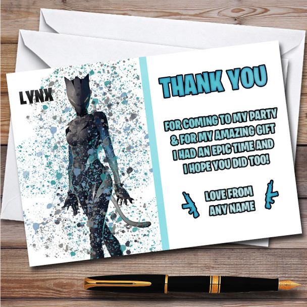 Splatter Art Gaming Fortnite Lynx Children's Birthday Party Thank You Cards