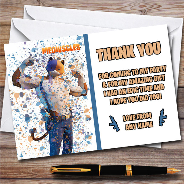 Splatter Art Gaming Fortnite Meowscles Children's Birthday Party Thank You Cards