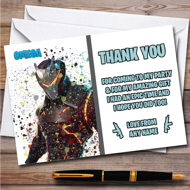 Splatter Art Gaming Fortnite Omega Children's Birthday Party Thank You Cards