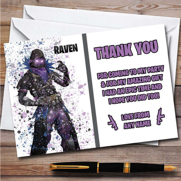 Splatter Art Gaming Fortnite Raven Children's Birthday Party Thank You Cards