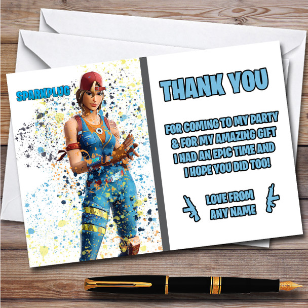 Splatter Art Gaming Fortnite Sparkplug Children's Birthday Party Thank You Cards