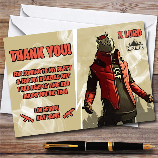 X Lord Gaming Comic Style Fortnite Skin Birthday Party Thank You Cards