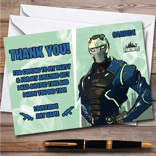 Carbide Gaming Comic Style Fortnite Skin Birthday Party Thank You Cards