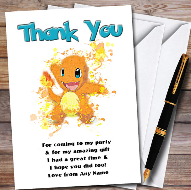 Charizard Pokémon Splatter Art Children's Birthday Party Thank You Cards