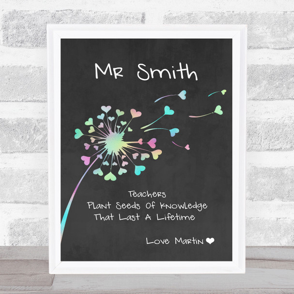 Dandelion Rainbow Seeds Of Knowledge Thank You Chalk Personalised Wall Art Print