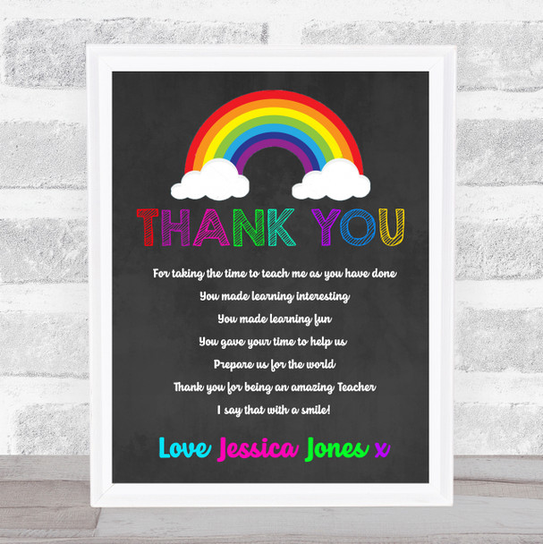 Rainbow Amazing Teacher Chalk Background Thank You Personalised Wall Art Print