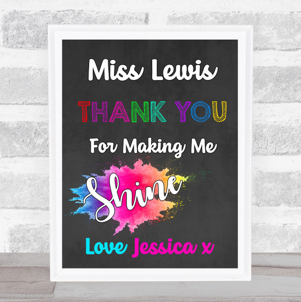 Colour Rainbow Splash Shine Chalk style Thank You Personalised Wall Art Print