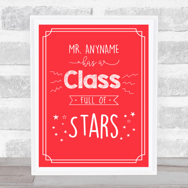 Class Full Of Stars School Personalised Red Wall Art Print