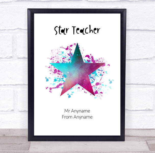 Star Teacher Cosmic Splatter Personalised Wall Art Print