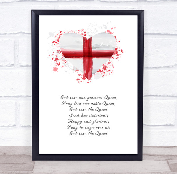 England Watercolour Heart Splatter Art Anthem Quote Wall Art Print