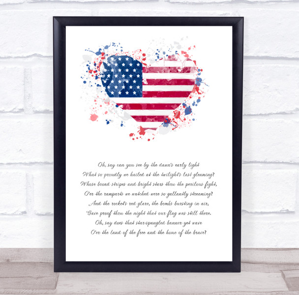 America Watercolour Heart Splatter Art Anthem Quote Wall Art Print
