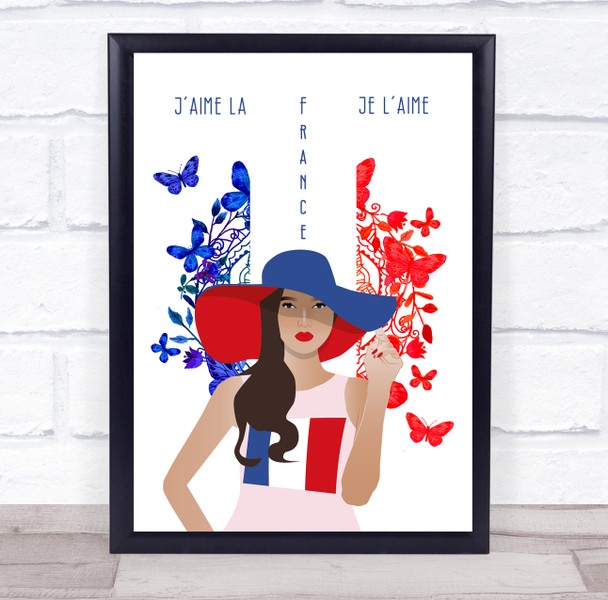 Patriotic French Flag Fashion Lady Butterflies Wall Art Print