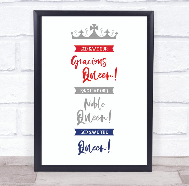 God Save Our Queen Crown And Banners Wall Art Print