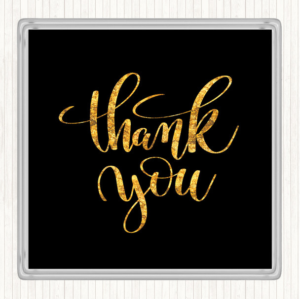 Black Gold Thank You Swirl Quote Coaster