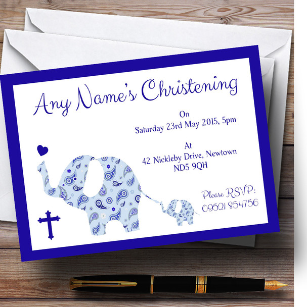 Blue Elephants Christening Party Customised Invitations