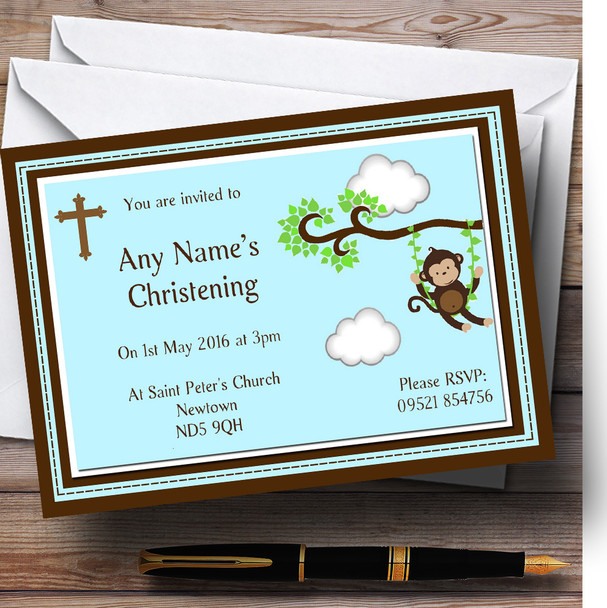 Cheeky Monkey Brown Christening Party Customised Invitations