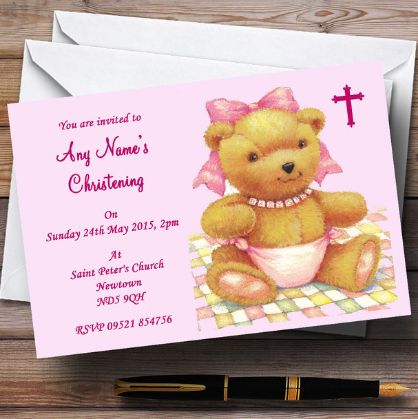 Pink Baby Girl Christening Party Customised Invitations