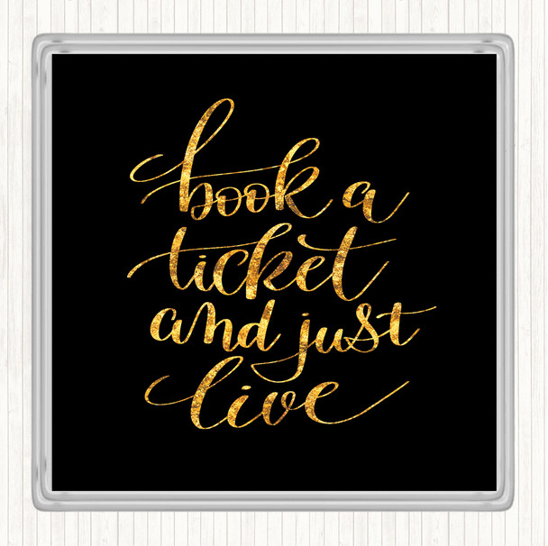 Black Gold Book Ticket Live Quote Coaster