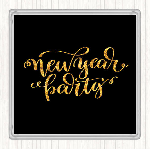 Black Gold Christmas New Year Party Quote Coaster