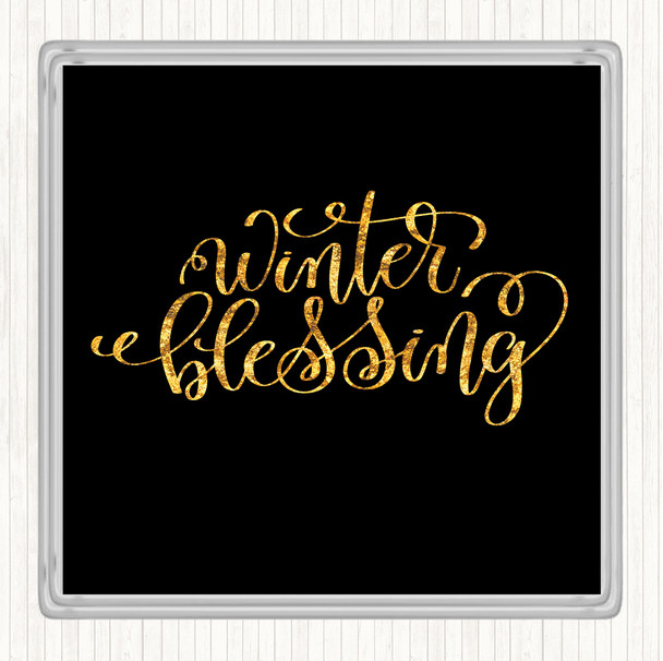 Black Gold Christmas Winter Blessing Quote Coaster