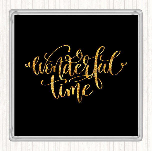 Black Gold Christmas Wonderful Time Quote Coaster