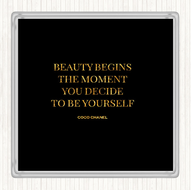 Black Gold Coco Chanel Be Yourself Quote Coaster