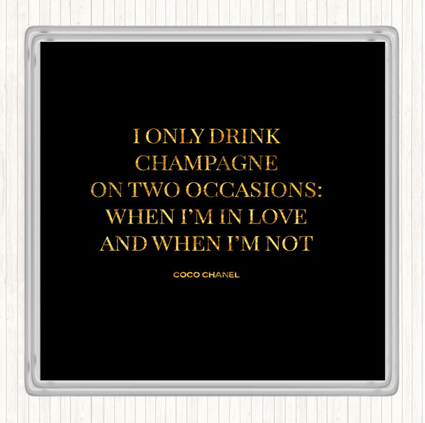 Black Gold Coco Chanel Champagne Quote Coaster
