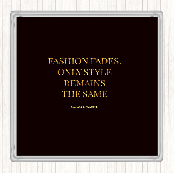 Black Gold Coco Chanel Fashion Fades Quote Coaster