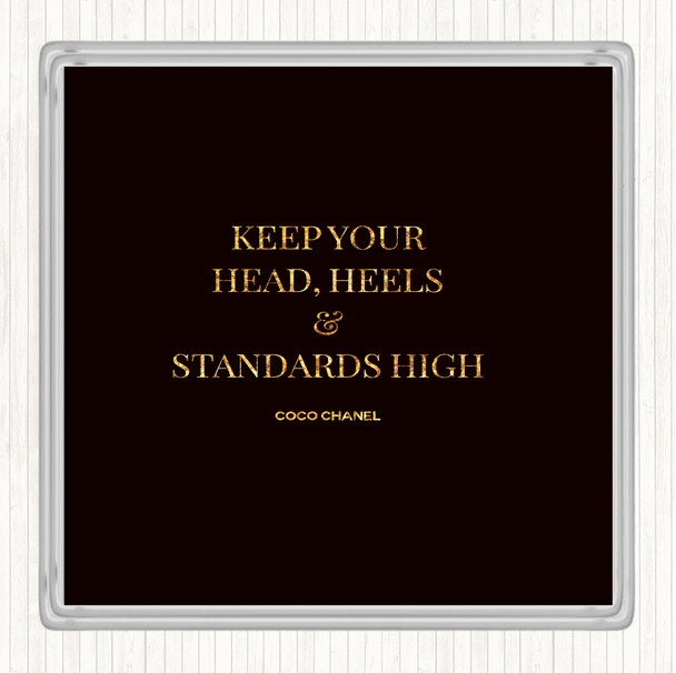 Black Gold Coco Chanel High Standard & Heels Quote Coaster
