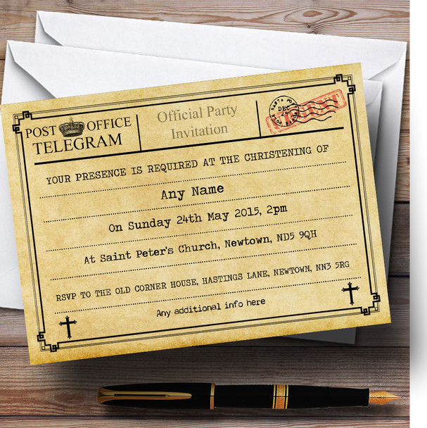 Vintage Telegram Typewritten Christening Party Customised Invitations