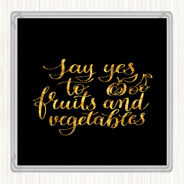 Black Gold Fruits And Vegetables Quote Coaster