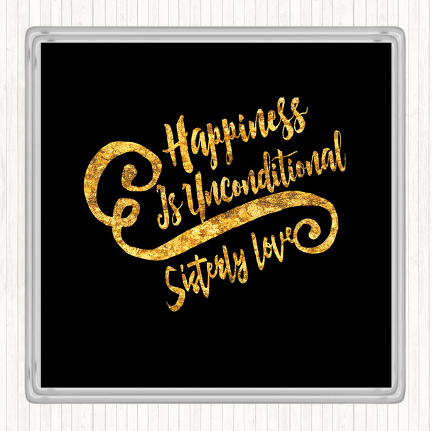 Black Gold Happiness Is Quote Coaster