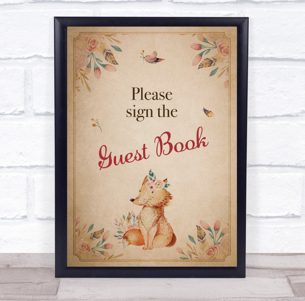 Vintage Cute Fox Please The Guest Book Baby Shower Personalised Event Party Sign