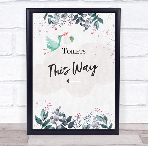 Stork With Baby Shower Navy Toilets This Way Left Personalised Event Party Sign