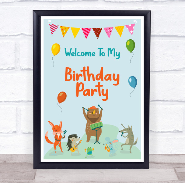 Cute Animals Instruments Birthday Welcome To My Birthday Personalised Party Sign