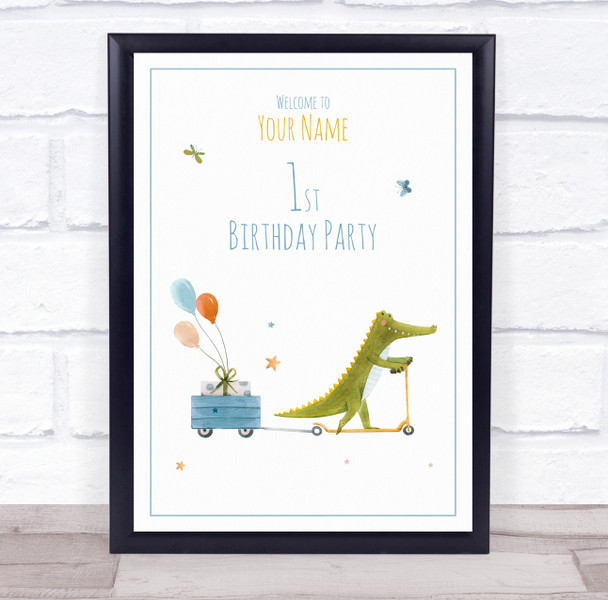 Crocodile On Scooter Birthday Personalised Event Occasion Party Decoration Sign