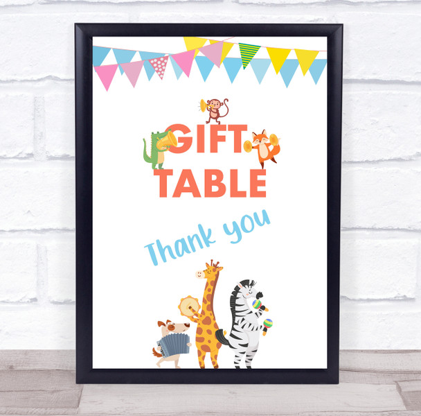 Cute Animals Instruments Birthday Gift Table Thank You Personalised Party Sign