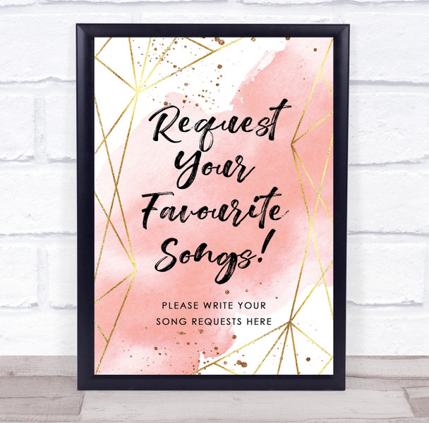 Song Music Requests Gold Geometric Light Pink Splatter Personalised Party Sign
