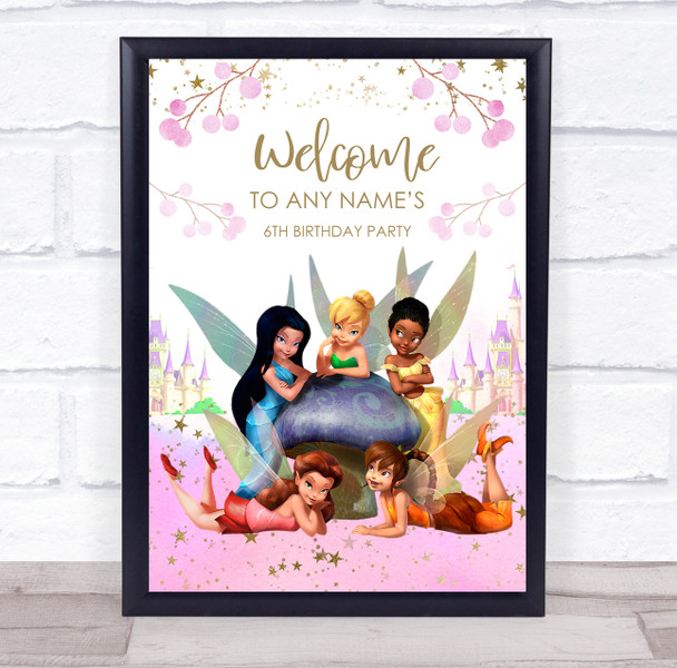 Welcome Birthday Gold Pink Kids Birthday Fairy Castle Personalised Party Sign