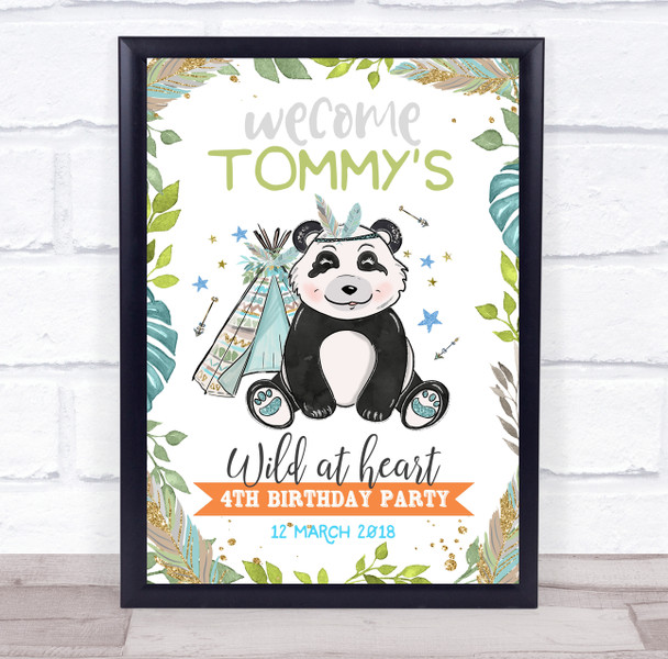 Panda Leaves Birthday Wild At Heart Personalised Event Party Decoration Sign