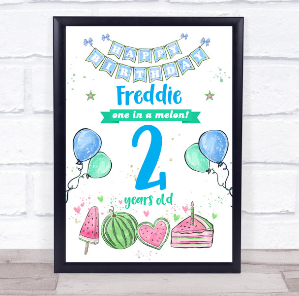 One In A Melon Blue Green Birthday Personalised Event Party Decoration Sign